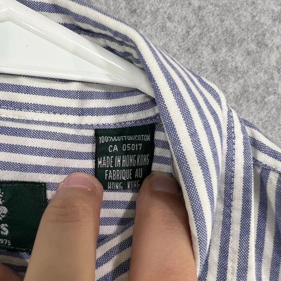 Roots Button Up Shirt Mens Small Blue White Striped Long Sleeve Chambray Pockets - Picture 5 of 12